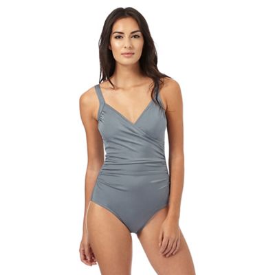 Beach Collection Grey tummy control wrap swimsuit